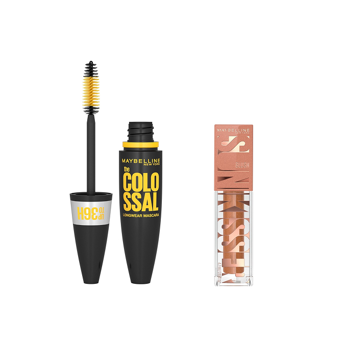 Maybelline Zestaw The Colossal Longwear 36H Wodoodporny Tusz do Rzęs + Sunkisser Róż w Płynie 11 Electric Bronze