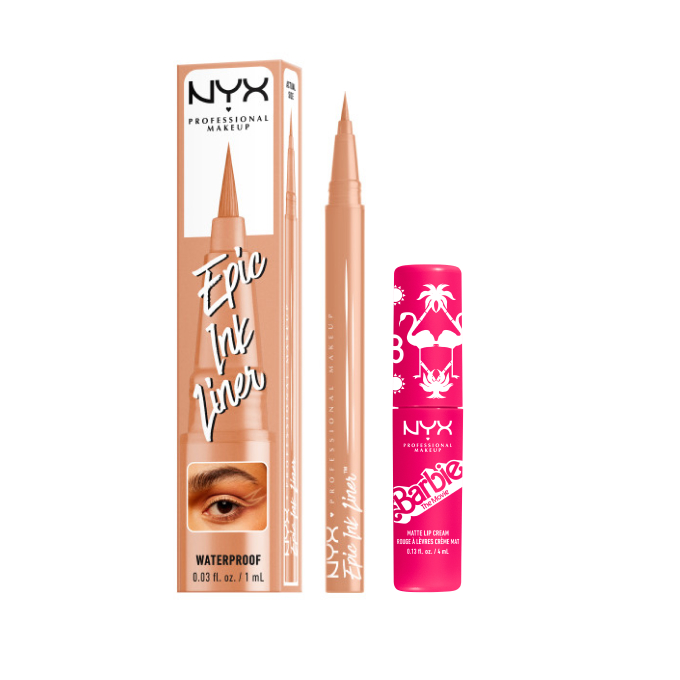 NYX Professional Makeup Zestaw Pomadka do Ust Barbie 01 Dreamhouse Pink + Eyeliner w Pisaku 06 Lil Toasty