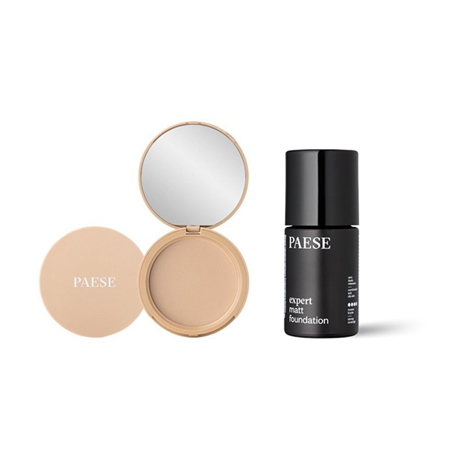 PAESE Zestaw Podkład Matujący Expert Matt 500W Light Beige + Puder Matujący z Olejem Arganowym 1