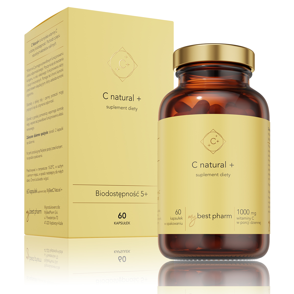 MyBestPharm C Natural+ Suplement Diety 60 Kapsułek Krótka Data Ważności 31.08.2026r