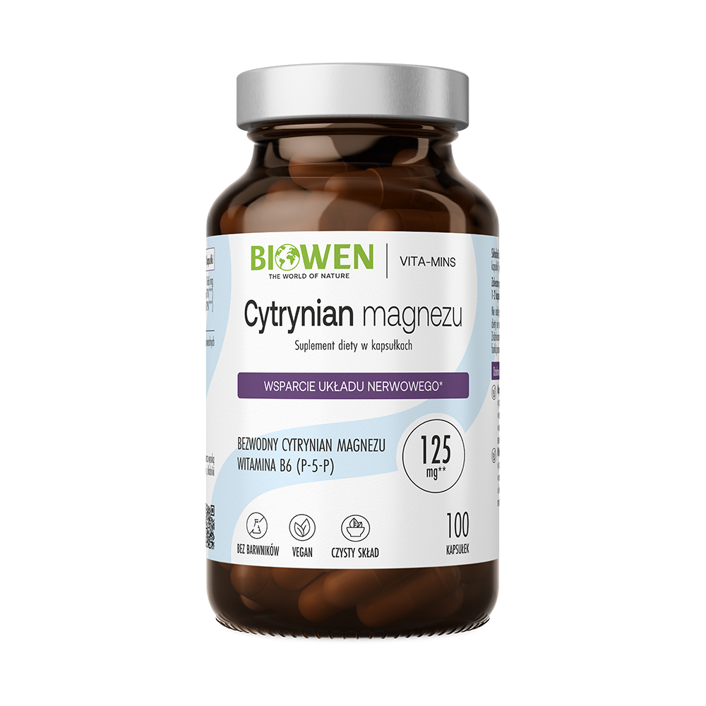 Biowen Cytrynian Magnezu + Witamina B6 Suplement Diety 100 Kapsułek
