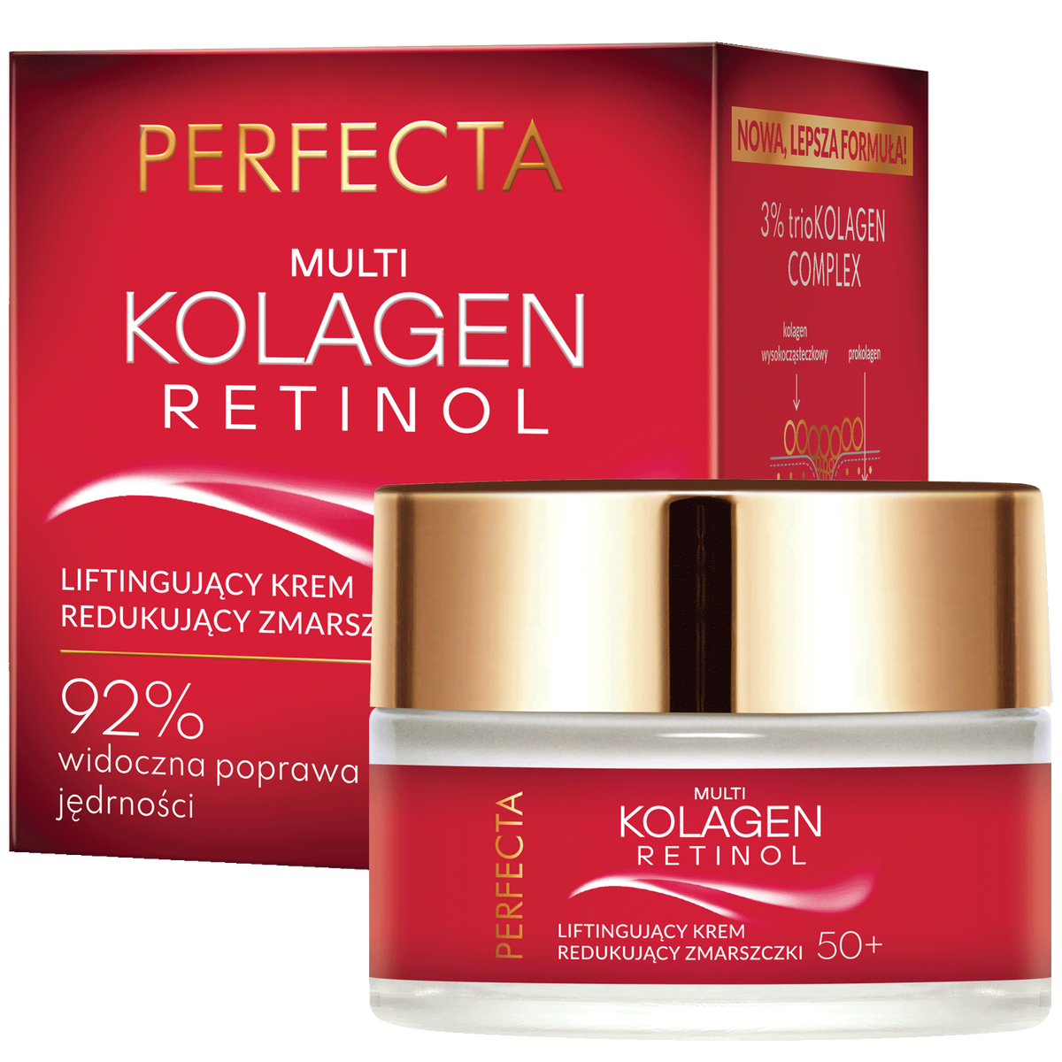 Perfecta Multi-Kolagen Retinol Liftingujący Krem do Twarzy Redukujący Zmarszczki 50+ 50ml
