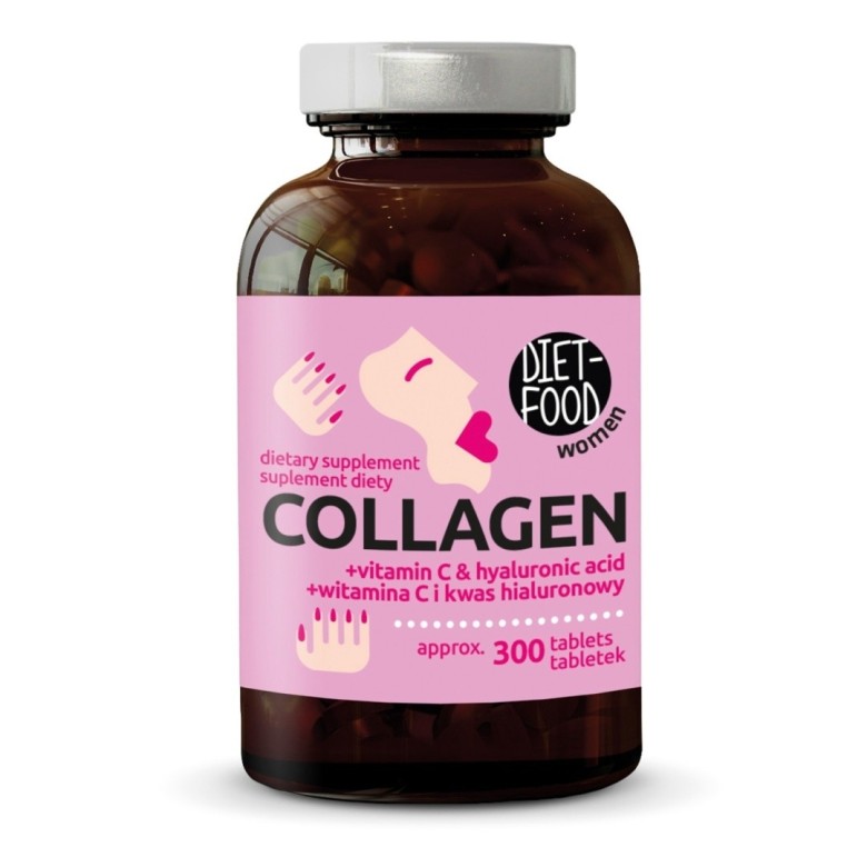 Diet-Food Kolagen + Witamina C + Kwas Hialuronowy Suplement Diety 300 Tabletek